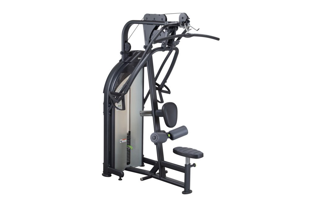 Black multi-functional gym machine for various strength exercises.
