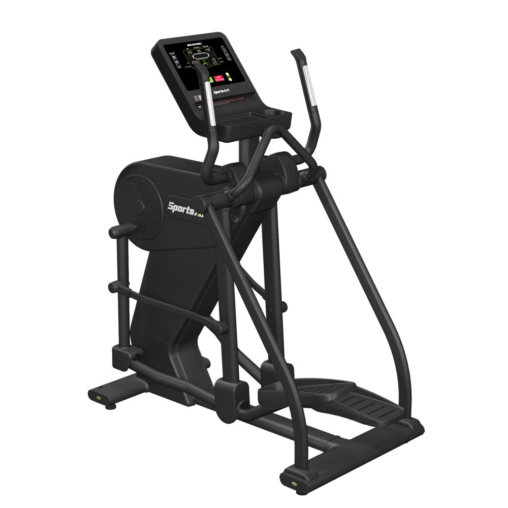 Black elliptical machine with digital display for cardio workouts.
